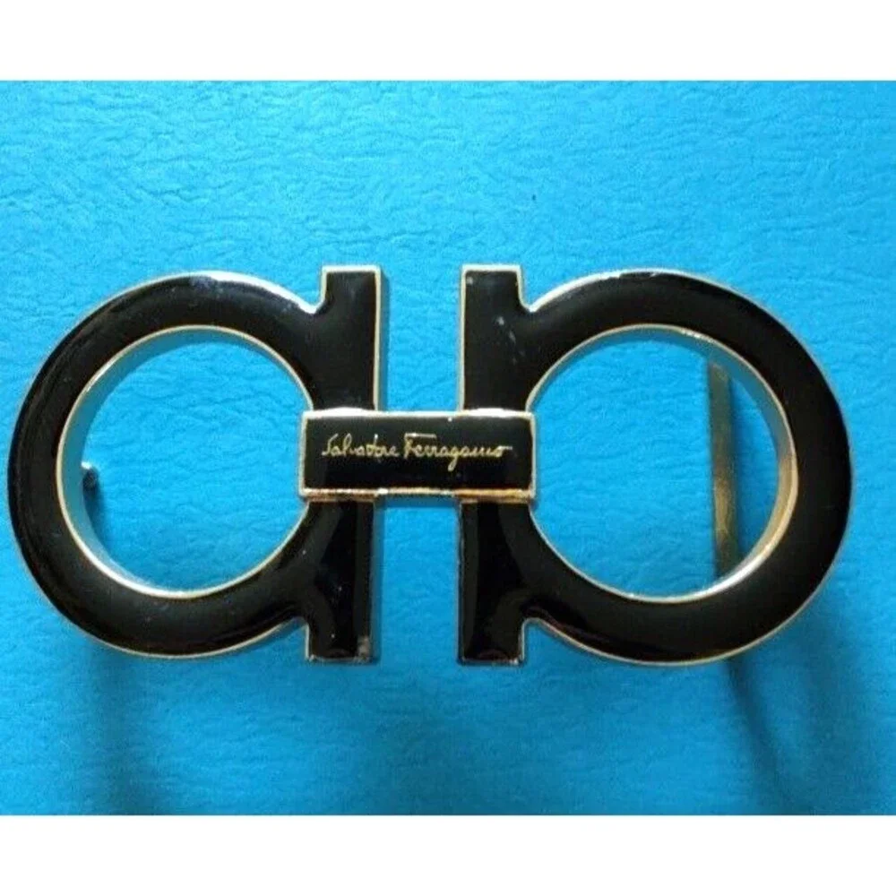 Men's Salvatore Ferragamo Black Gold Tone Big Buckle Only ! Length 5